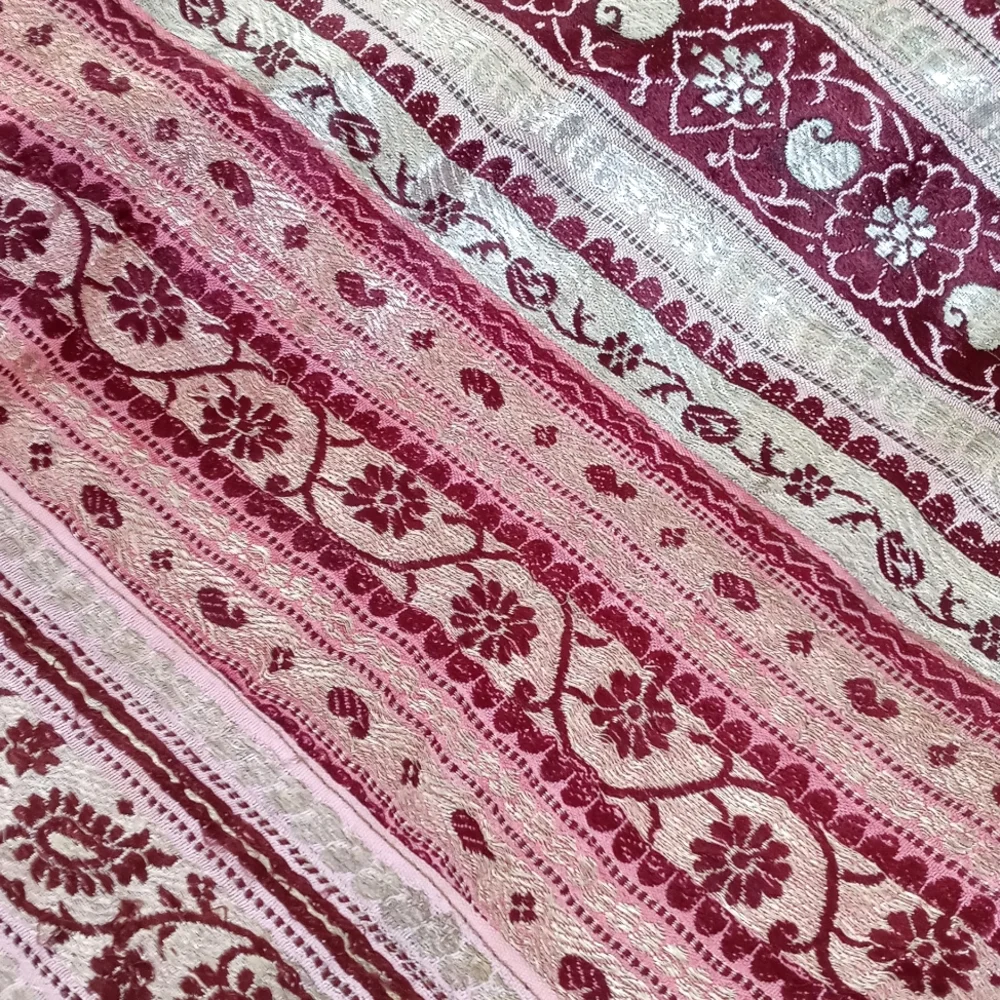 Gorgeous Silk Iridescent Pink Patchwork Tapestry Bedspread/ Coverlet from India